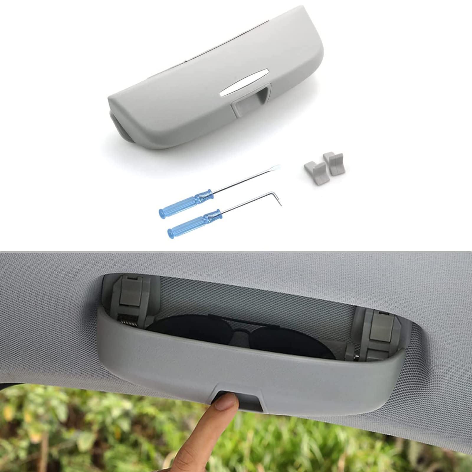 per Skoda Fabia Superb Rapid Yeti Custodia Occhiali da Auto, ABS Porta Occhiali da Sole Portaoggetti Visiera Auto Scatola Organizer Interni Accessori,A/Gray