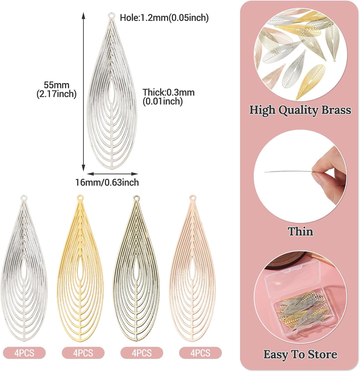 Cheriswelry Big Teardrop Filigree Pendants Etched Metal Embellishments Dangle Earring Charms Silver Golden Drop Necklace Pendants for DIY Craft Jewelry Making - Image 4