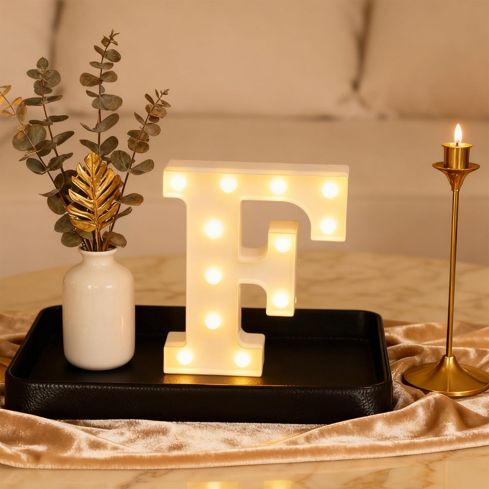 Letter F Sign Lights Battery Powered Decoration Table Lamp Warm White LED Night Light for Bar,Children's Room,Living Room Wall, Coffee Shop Decoration (6.58 * 8.86"*1.63") — image 1