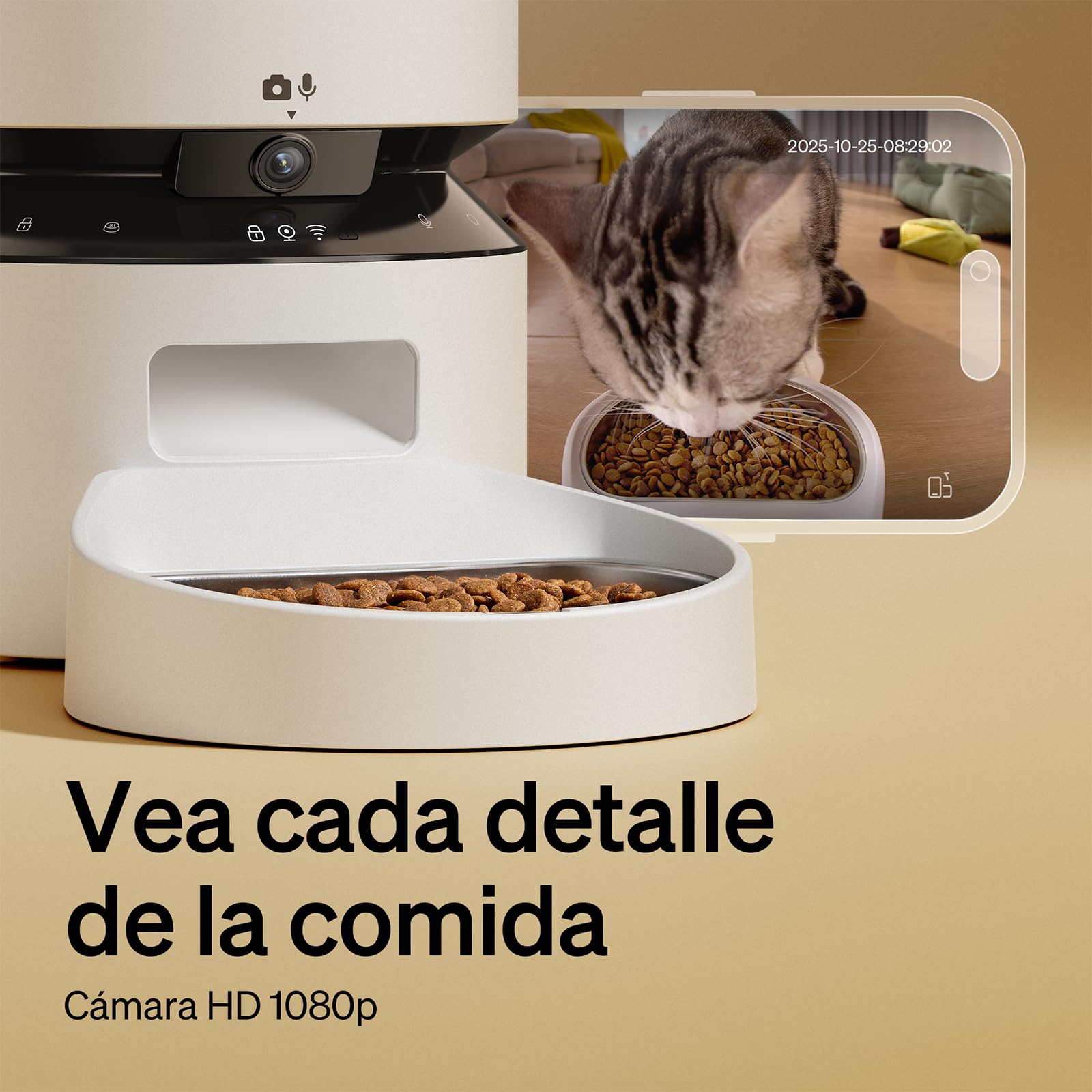 PETLIBRO Comedero Gato Automatico 5G WiFi con Cámara 1080P, 5L Dispensador Comida Gatos/Perros con Visión Nocturna y App, Detección de Movimiento, Cuenco de Acero Inoxidable, Blanco