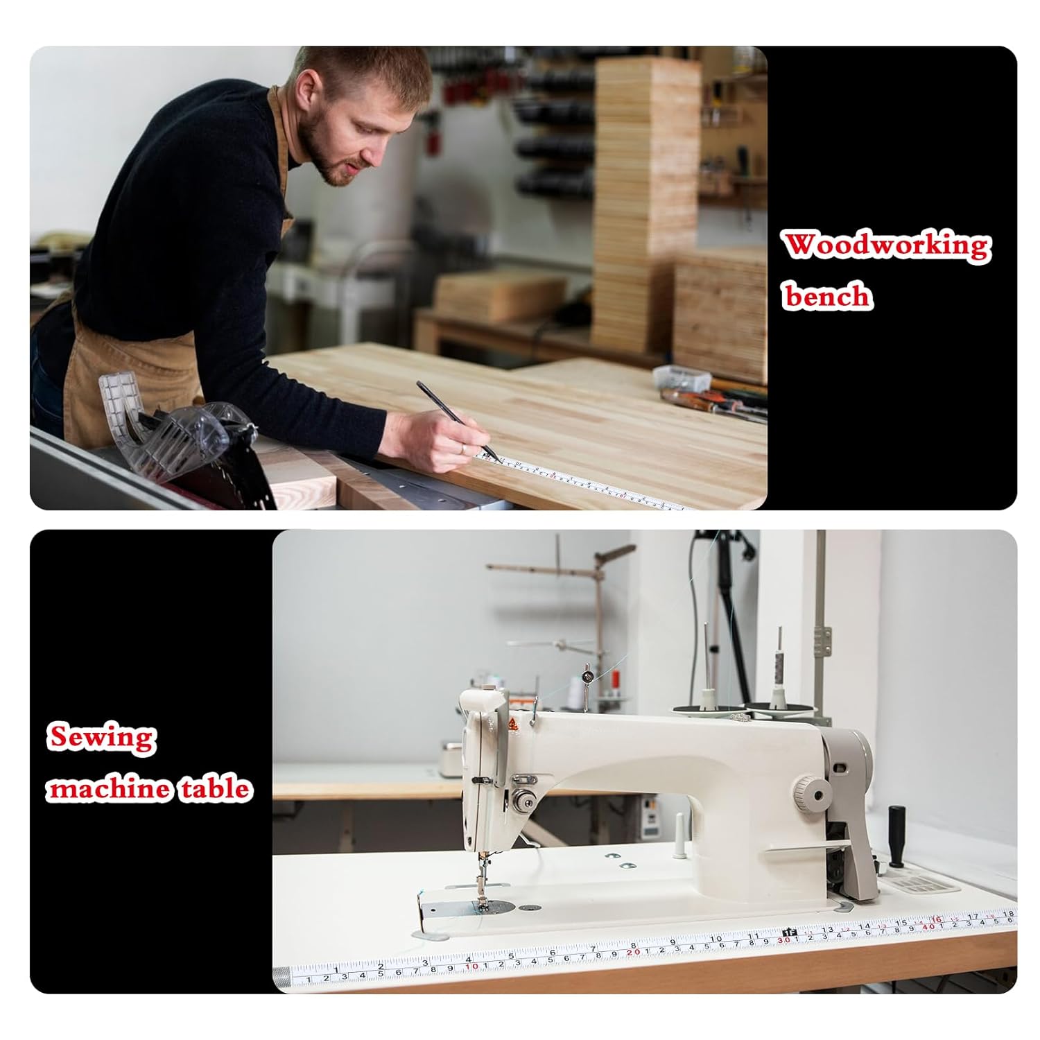 Giantree 2 Pcs Steel Self-Adhesive Measuring Tape, Imperial and Metric Scale Workbench Ruler Sticker 39" Left to Right Reading Sticky Tape with Adhesive Backing for Woodworking Saw Drafting Table