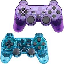 Wireless Controller for PS2 Playstation 2 Dual Shock (Pack of 2,ClearBlue and ClearPurple)