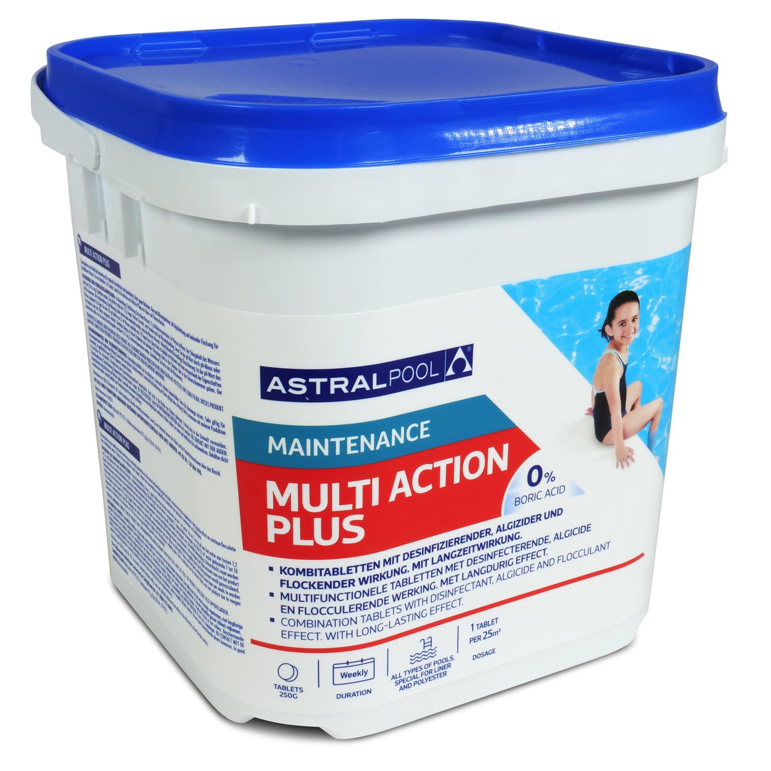 Astral Pool Multi Action Plus 5 kg - Langsam lösliche 250g Chlortabletten für Langzeitdesinfektion & Algenverhütung