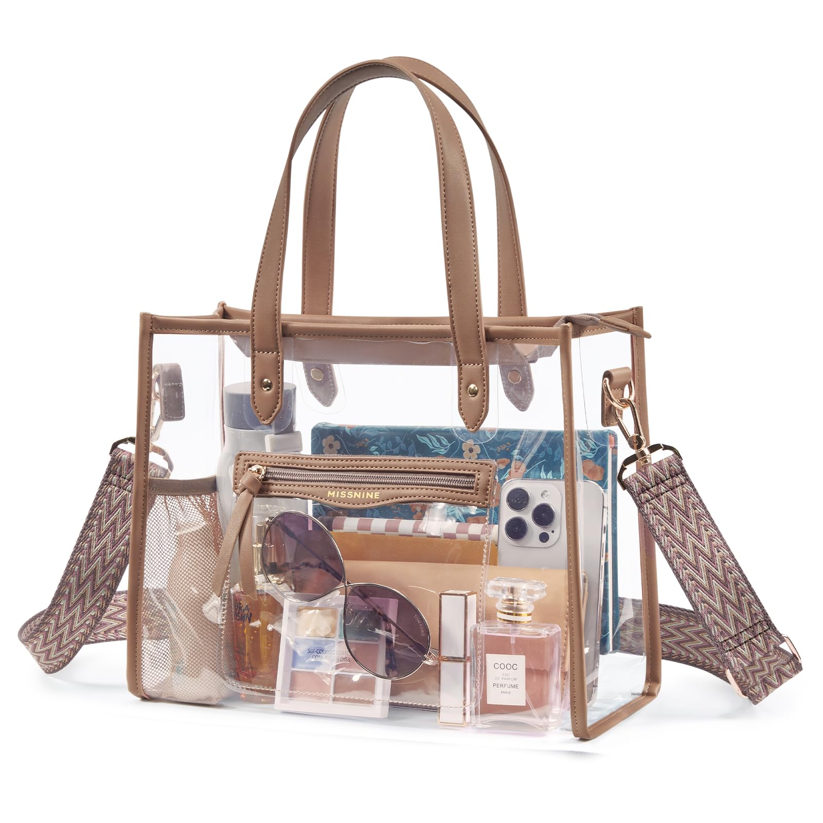 Missnine Clear Bag for Stadium Events Thick PVC Clear Tote Bag for Women with Guitar Strap for Sports Concert Beach