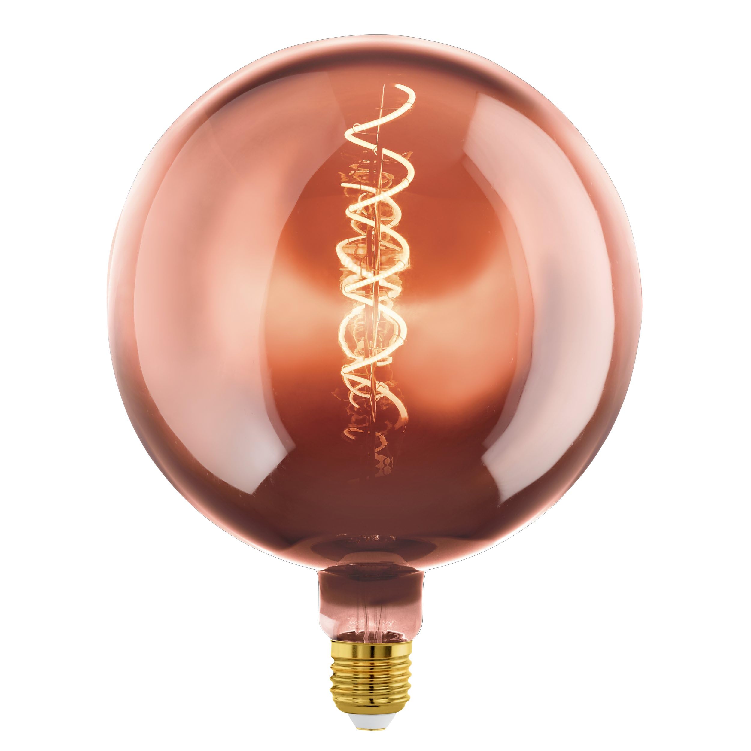 Eglo Dimmable E27 LED Big Size, vintage spiral filament light bulb, extra-large Edison globe lamp for retro lighting, 4 watt, 40 lumen, warm white glow, copper vaporized, 1600k, G200, Ø 8"