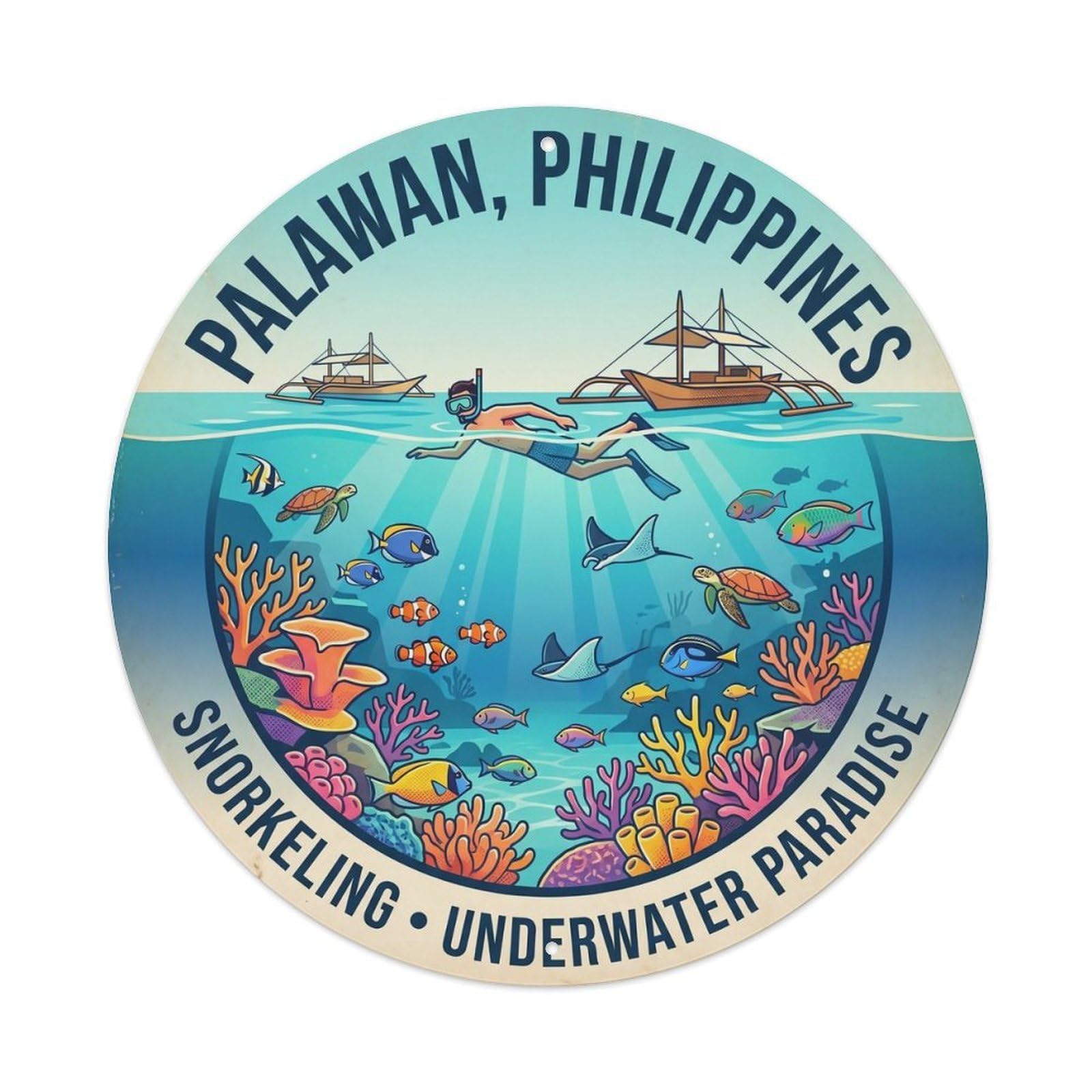 Odgynaw 8X8inch(20X20cm) Palawan Snorkeling Island Reef Travel Southeast Asia Metal Tin Sign