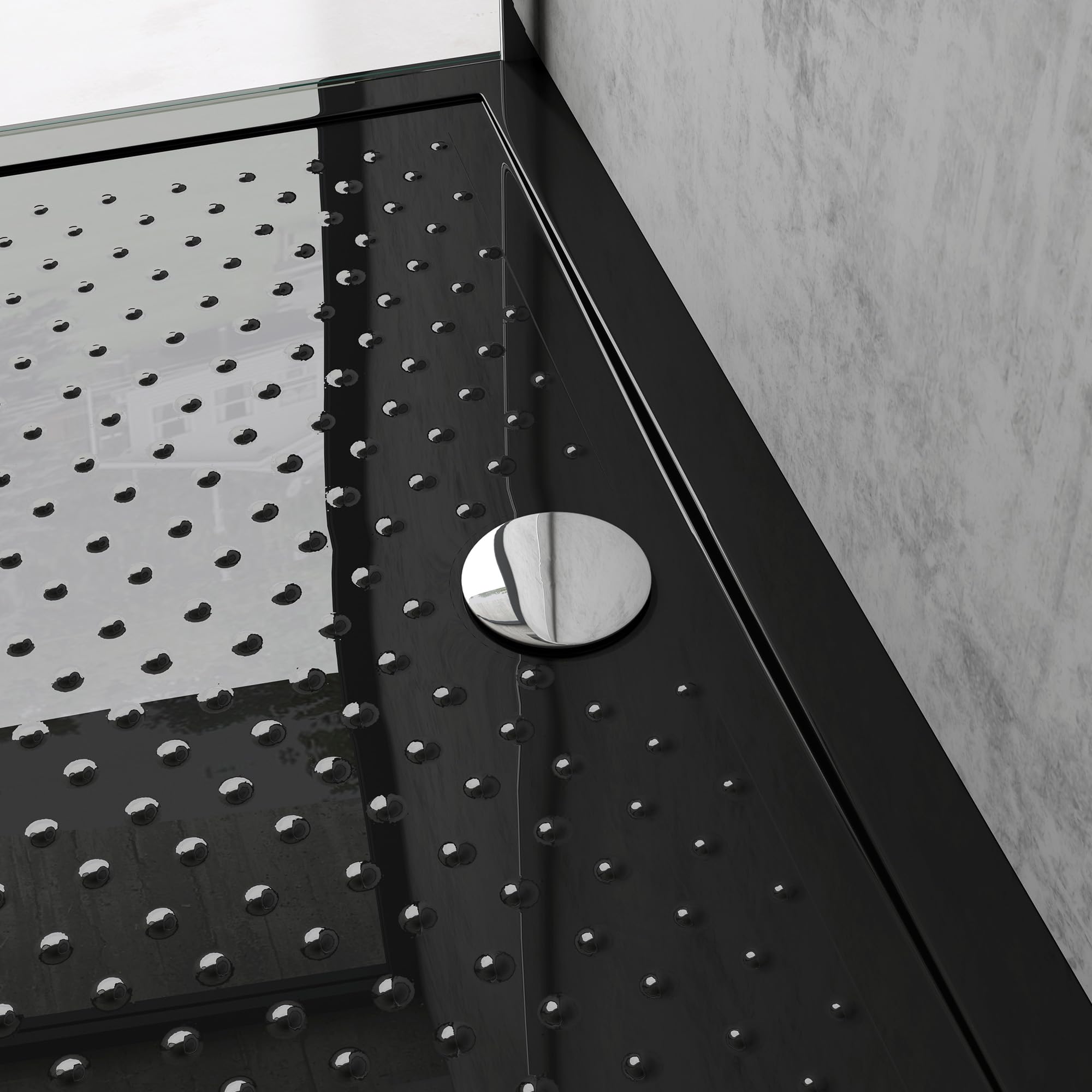 doporro Plato de Ducha Rectangular Antideslizante 70x100x4 cm – Acrílico Negro, Conexiones DIN, Instalación a Ras de Suelo – Lucia02