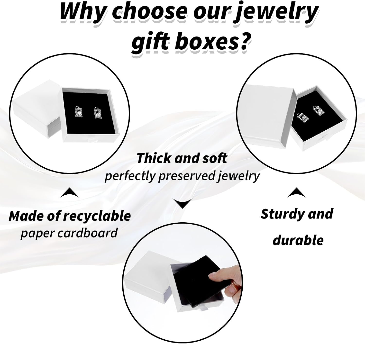 24 Pack Cardboard Jewelry Boxes, 3.54 × 3.54 x 1.26 Inch Jewelry Gift Boxes, Bulk Cotton Filled Small Box with Lids for Necklace Ring Earring Display (White)