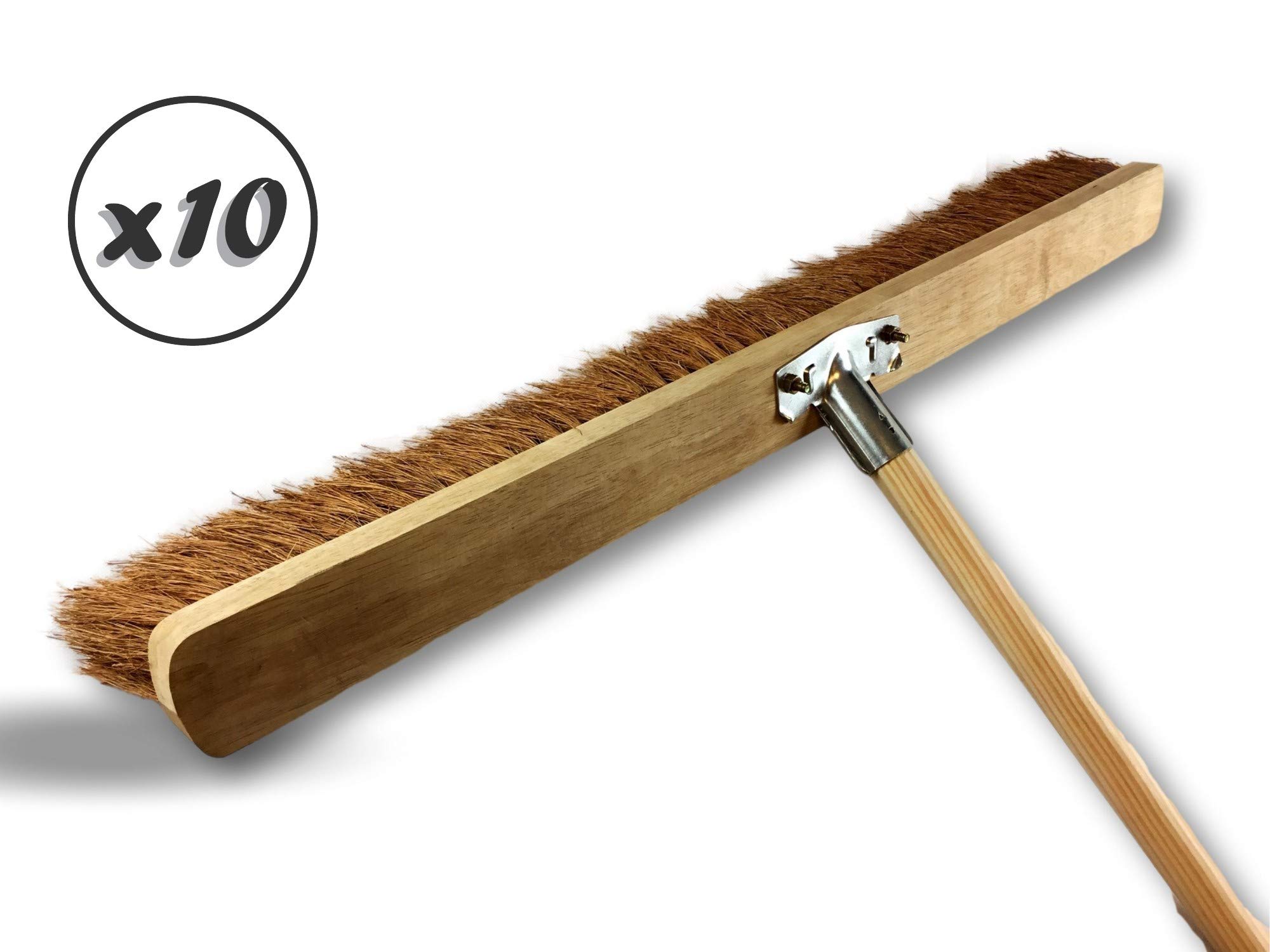Miotła warsztatowa typu kantonier | Zestaw 10 | Track Outdoor | Długość 80 cm | Wypełnienie naturalnej szczotki z włókna kokosowego | Drewniana podeszwa | Metalowe tulejki Ø 28 mm | Z uchwytem | Kibros 2080Mx10