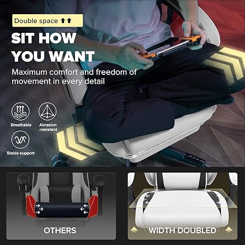 Vista 4 de GTPLAYER Silla de juegos, silla de oficina para computadora, soporte lumbar, reposabrazos conectados y reposapiés, silla de juego ergonómica