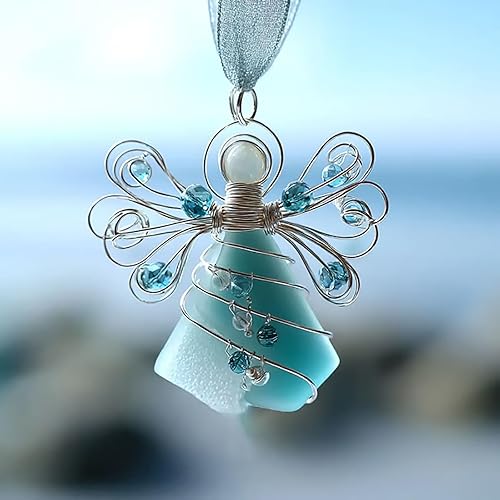 Miniatura 4 de Handmade Sea Glass Angel Ornament, 2026 Coastal Christmas Tree Decoration, 2D Ocean-Inspired Holiday Ornament, Unique Gift for Beach Lovers(Green)