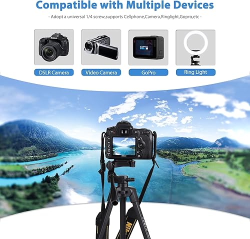 Miniatura 4 de PHOPIK Trípode ligero para teléfono de 55 pulgadas trípode de video con 360 panorámicas y tornillo de montaje de 14 pulgadas para cámara sin espejo