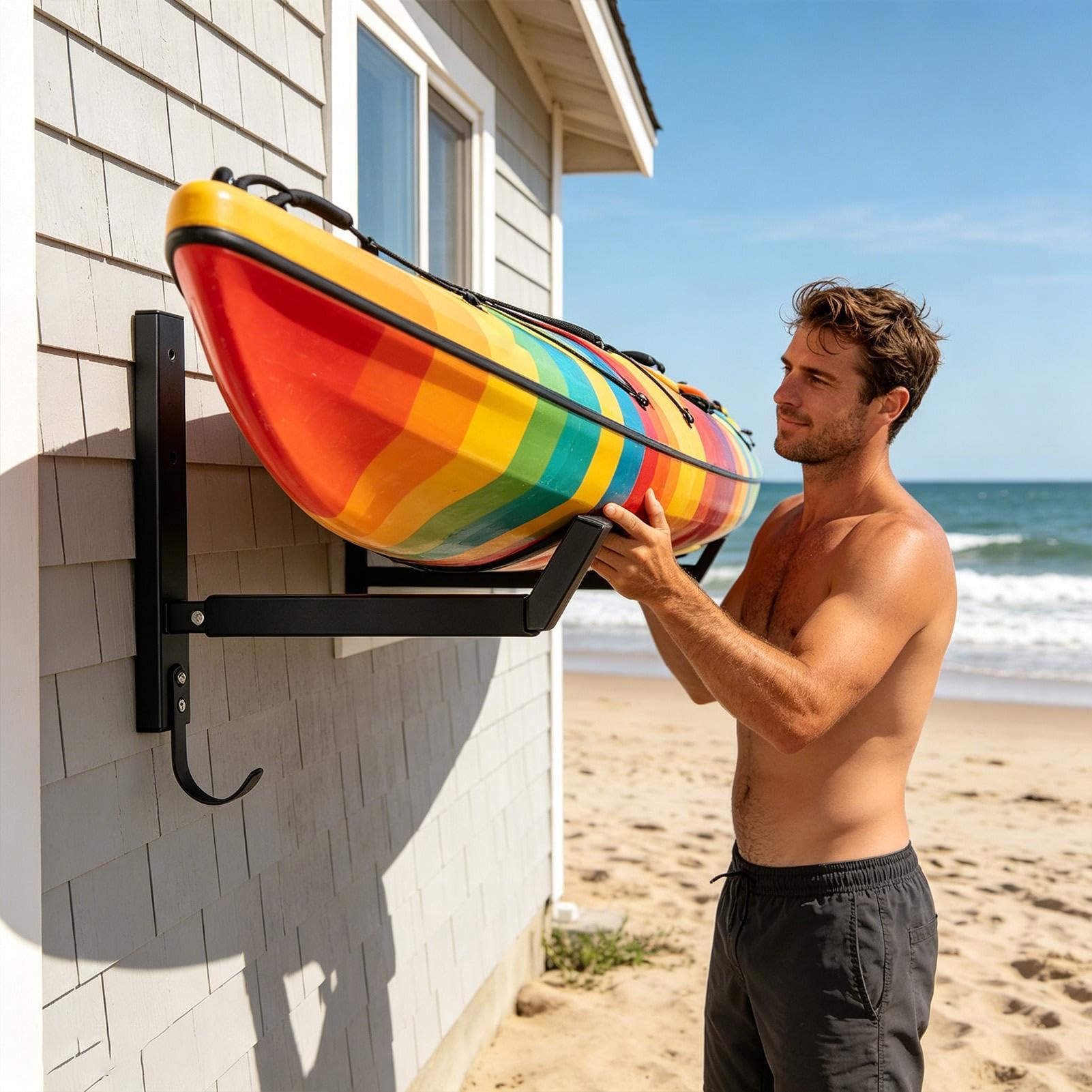 Supporto da parete per kayak, set da 2 pezzi, capacità di carico 90 kg, supporto da parete per kayak per interni, per snowboard, canoa, scala, paddle, interni ed esterni, casa, capanno