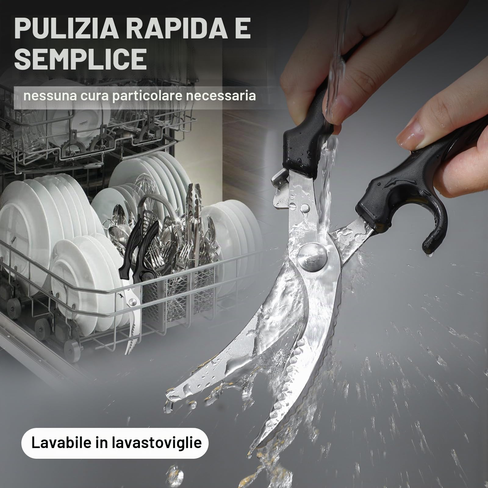 PURPLEBIRD Forbici da Cucina Professionali in Acciaio Inossidabile, con Blocco di Sicurezza, Lama Seghettata, Forbici da Cucina Acciaio inox Adatte per Carne, Verdure e Ossa
