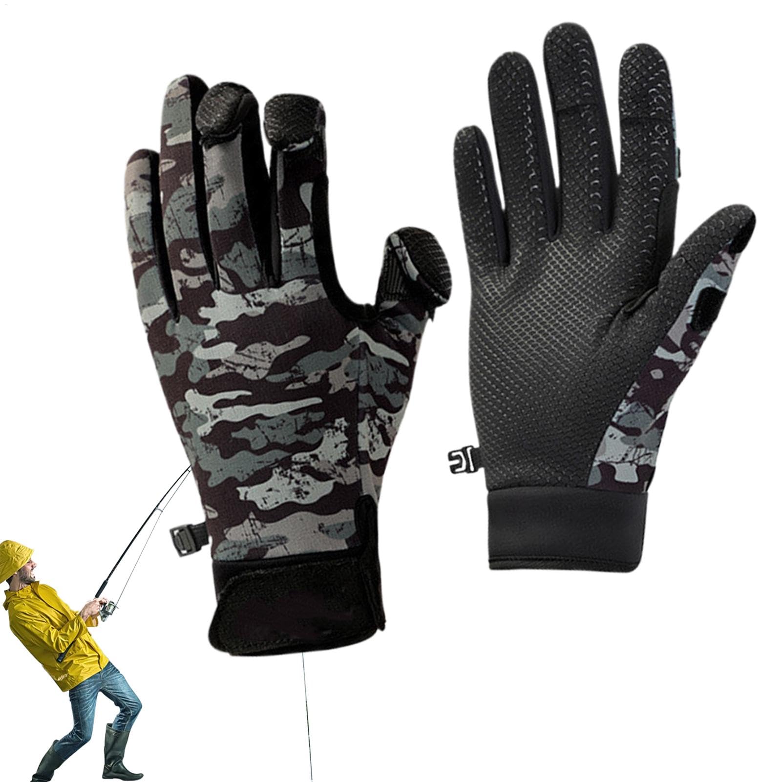 Riaisttd Winter Fleece Fishing Gloves, Fingerless Cold Weather Gloves, Non-Slip Hunting Gloves, Touchscreen Winter Gloves, Ice Fishing Gloves, Cold Weather Outdoor Gloves for Fishing