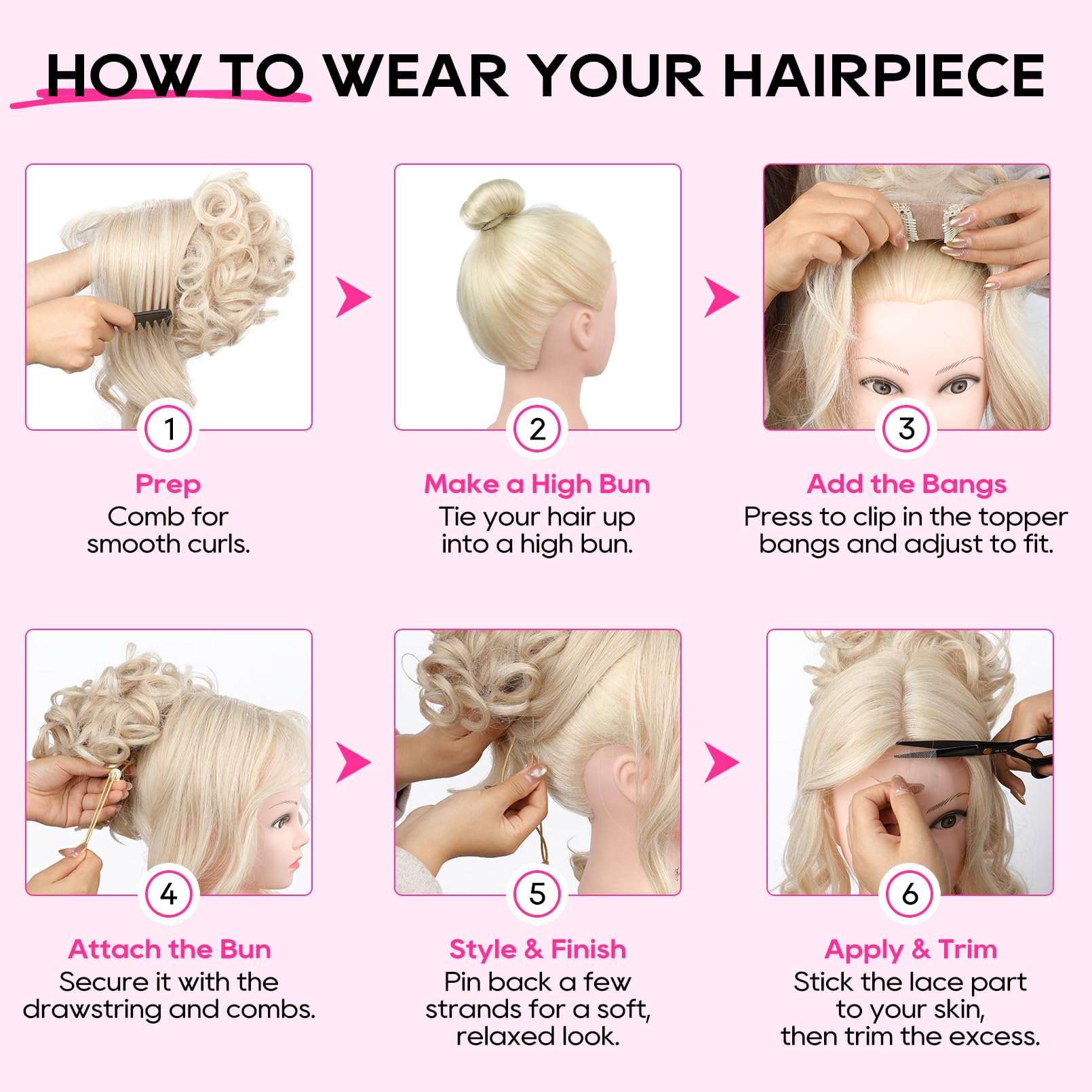 REECHO Messy Bun Hair Piece with Bangs, 2-in-1 Drawstring Updo