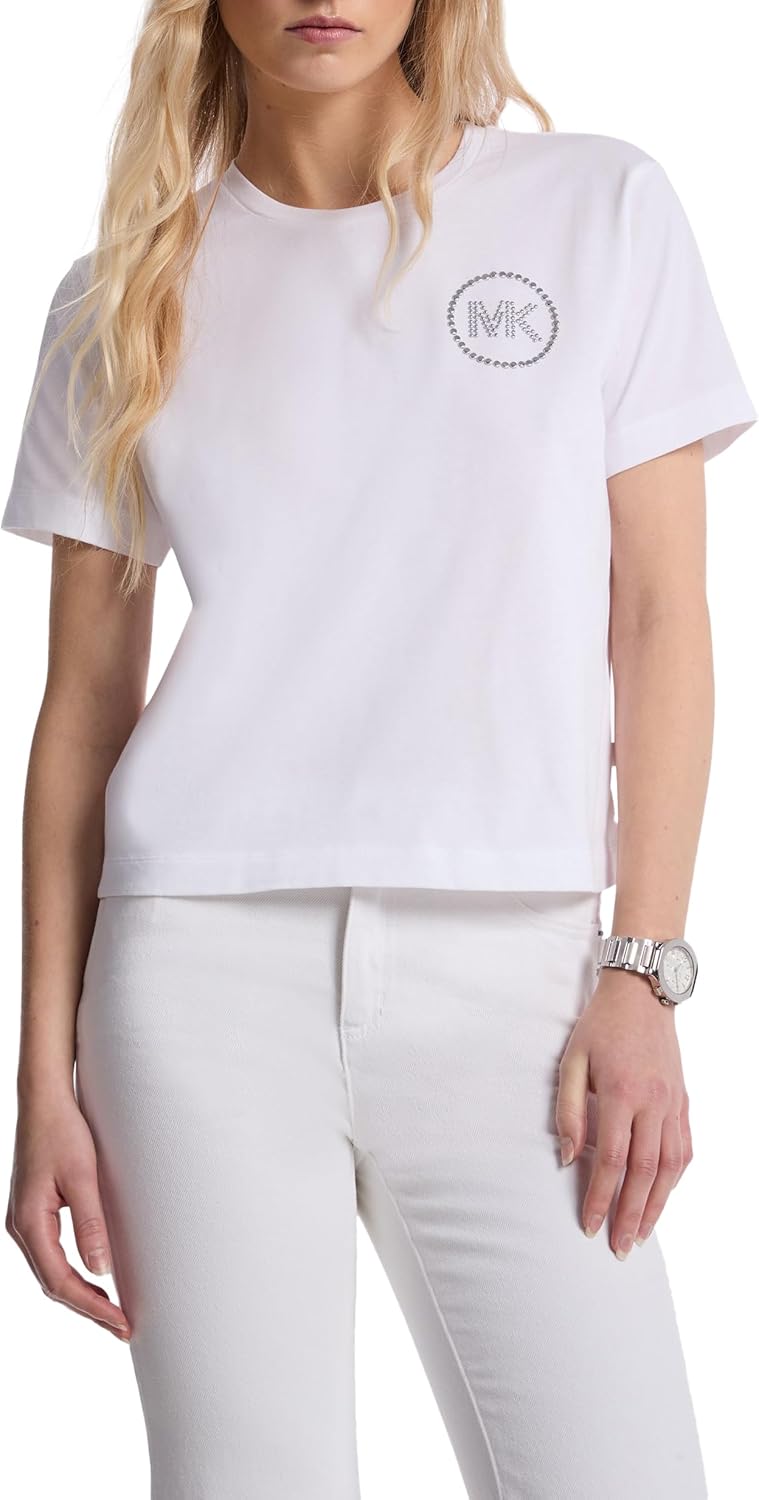 Michael Kors Women's Studded MK Charm Cropped T-Shirt