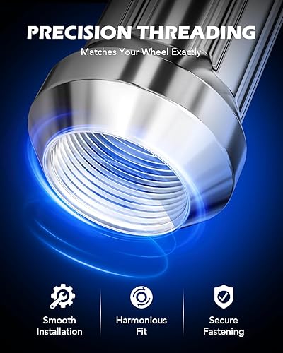 Miniatura 5 de OMT - Paquete de 32 tuercas de rueda M14x1.5, tuercas cromadas de 2 pulgadas de alto, asiento de cono de transmisión con enchufe compatible con Ford