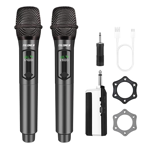 Wireless Microphone,Professional Dual Handheld Cordless Dynamic Mic System with Rechargeable Receiver(160 Ft),Karaoke Microphone Set for Singing,Karaoke,Wedding,DJ,Party,Speech,Church,K60-2