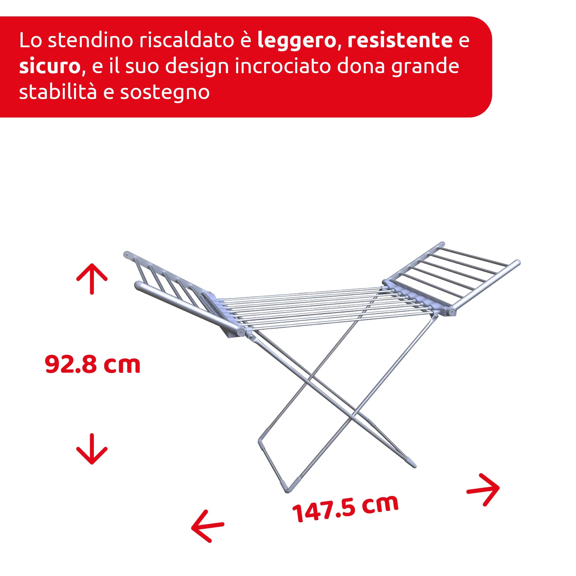 Melchioni Bahamas Stendino Elettrico con 8 + 12 Barre Riscaldanti - Stendibiancheria Richiudibile, 230W, Asciugatura Rapida ed Energeticamente Efficiente