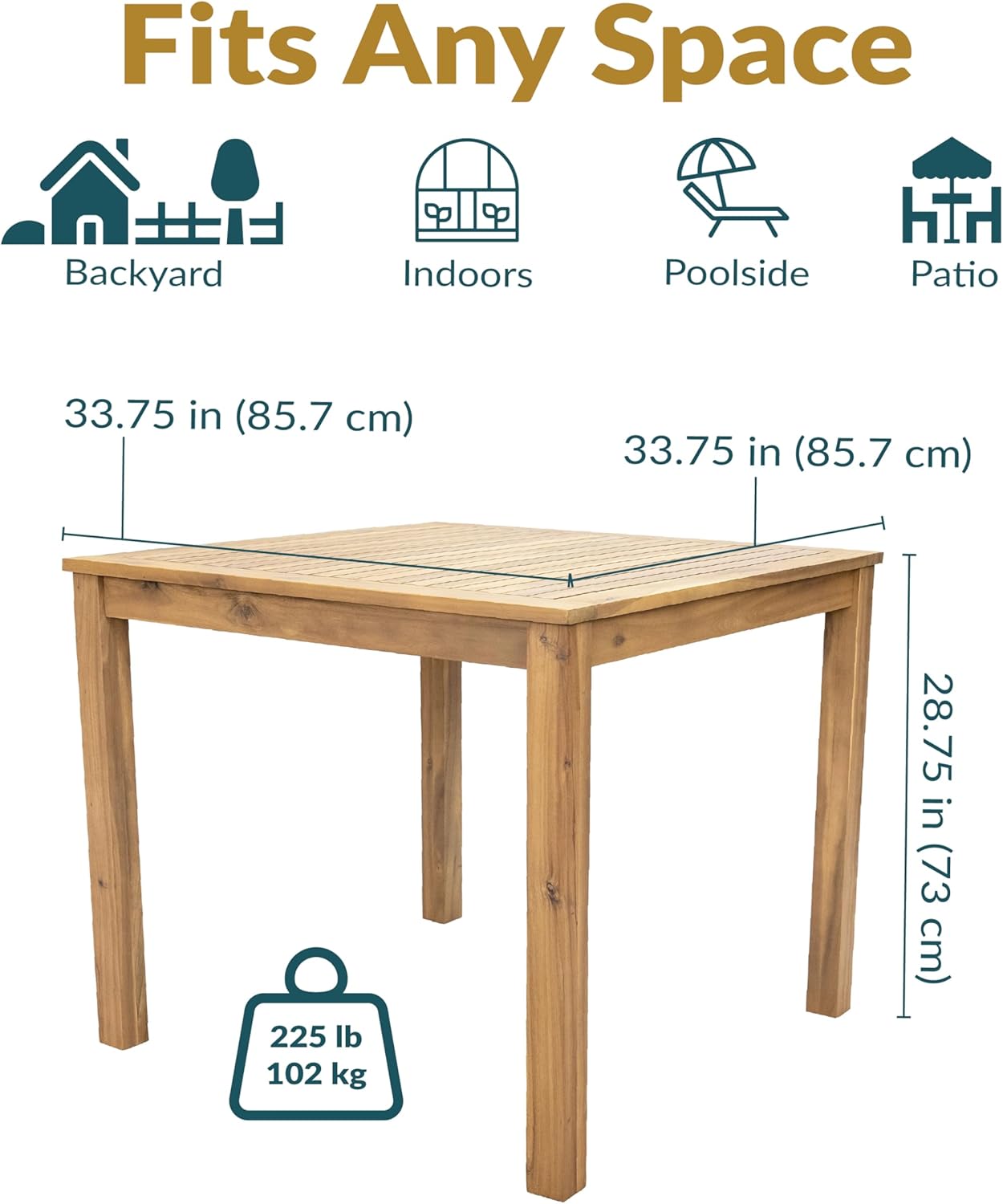 Sunnydaze 33.75" W Outdoor Dining Table for 4 - Rodanthe Acacia Wood Outdoor Table for Patio - Square - Natural Oil Finish - Seats 4 People