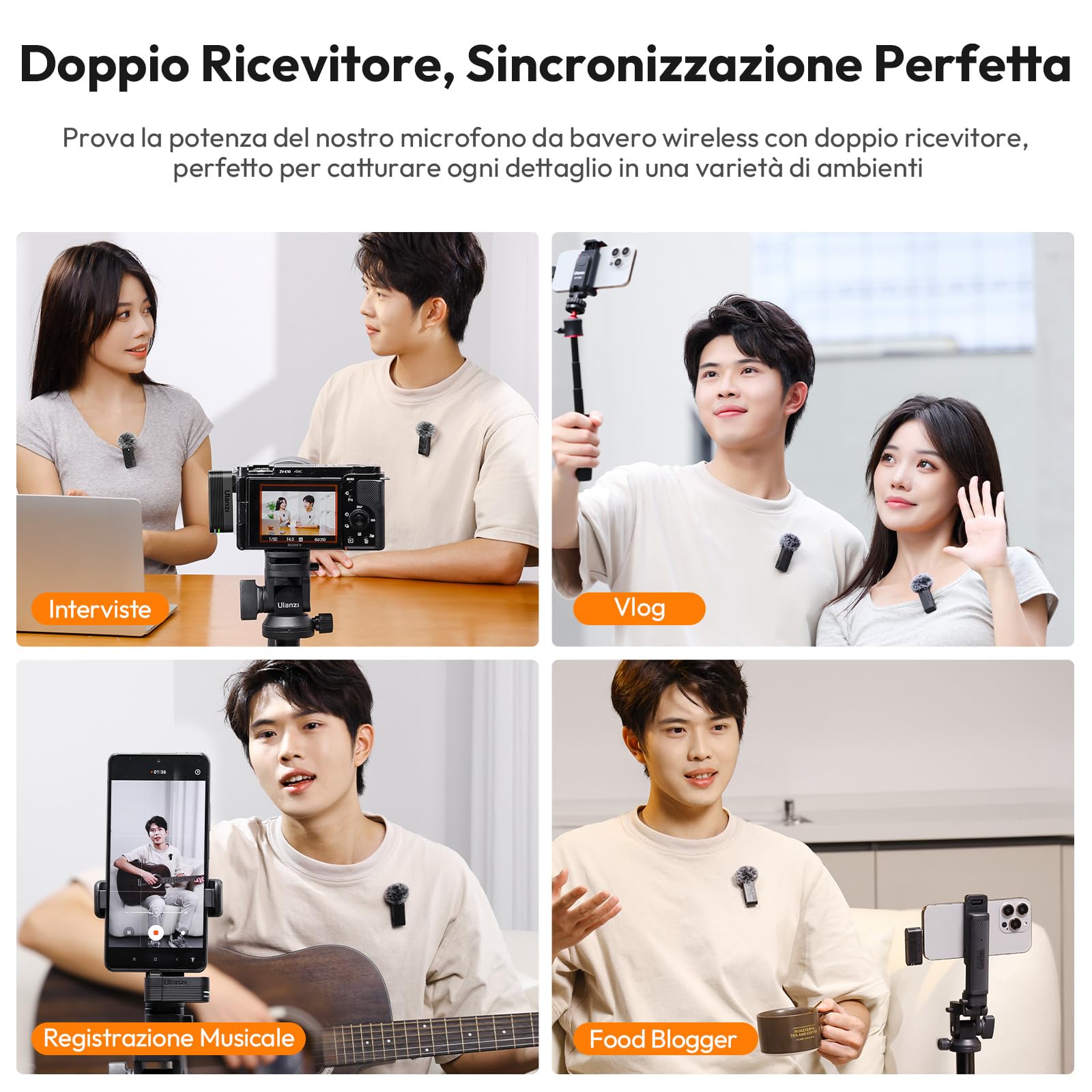 ULANZI A100 Microfono Lavalier per Cellulare e Fotocamera, Mini Microfono USB C, Durata Batteria 13.5H, Microfoni Bluetooth Portatile per Video, Live Streaming, YouTube, TikTok, Vlog, Interviste