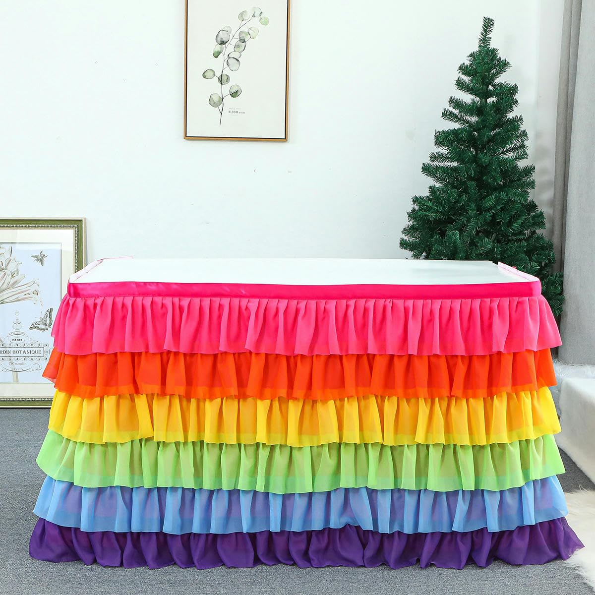 6-14FT x 77 cm Tulle Tiulowa spódnica tutu 5 warstw tęcza siatka szyfonowa spódnica na stół na wesele baby shower plisowana spódnica na stół