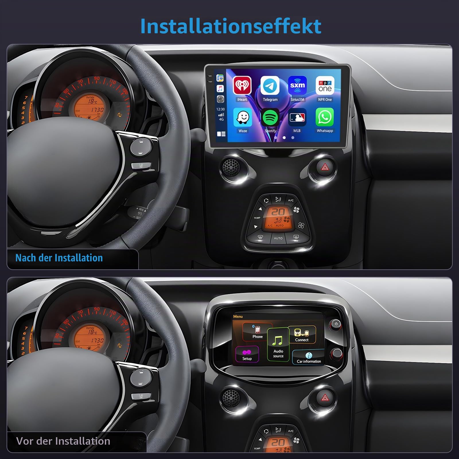 Inefala 4+64G Autoradio für Toyota Aygo Peugeot 108 Citroen C1 2015-2020 Android 15 mit 9'' In-Cell Bildschirm Unterstützung Wireless Carplay und Android Auto Mirror Link Radio FM/RDS GPS WiFi BT SWC