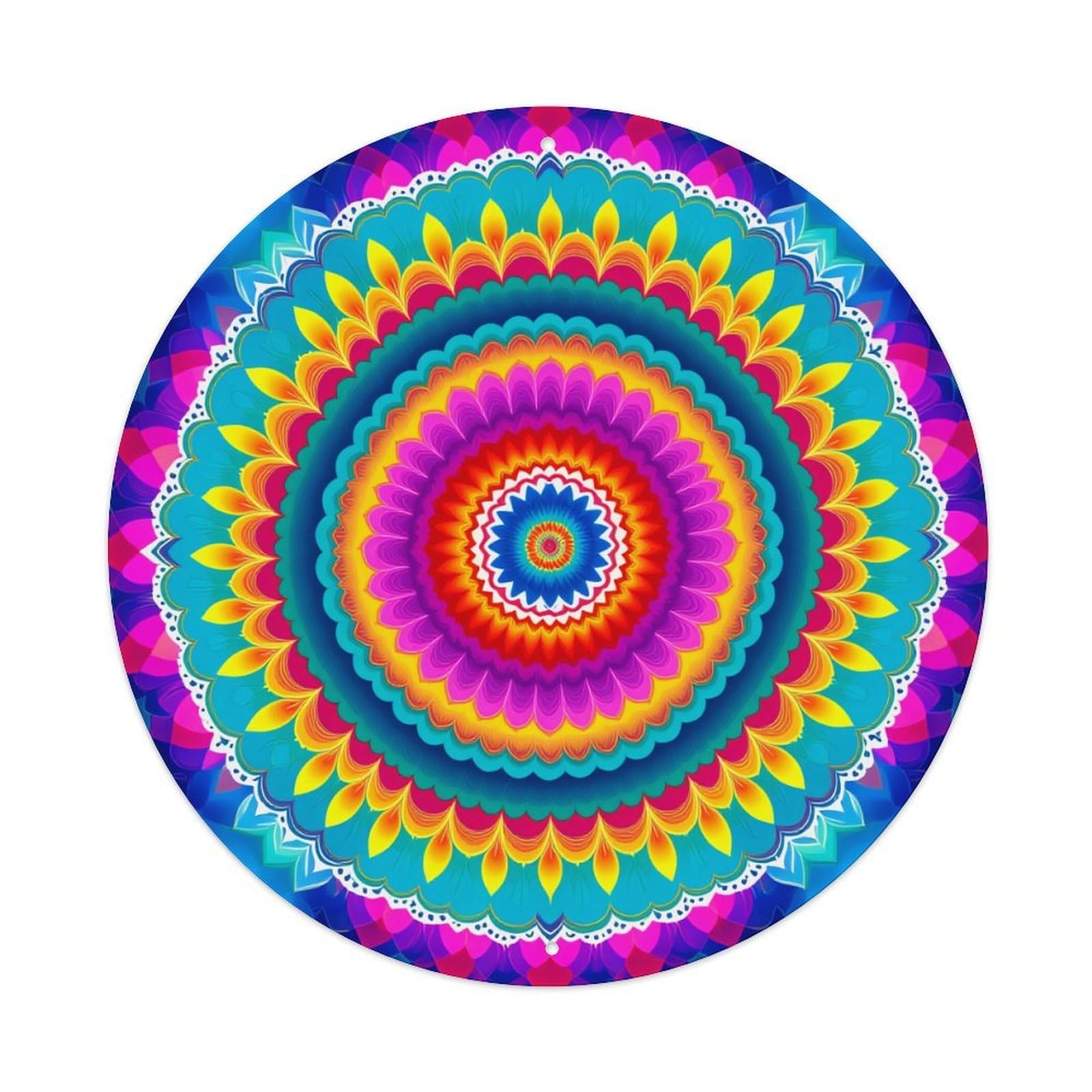 Colorful Circular Symmetrical Mandala Pattern Round Tin Sign Vintage Metal Poster, Home Bar Garage Man Cave Cafe Indoor & Outdoor Wall Decoration 8x8Inches