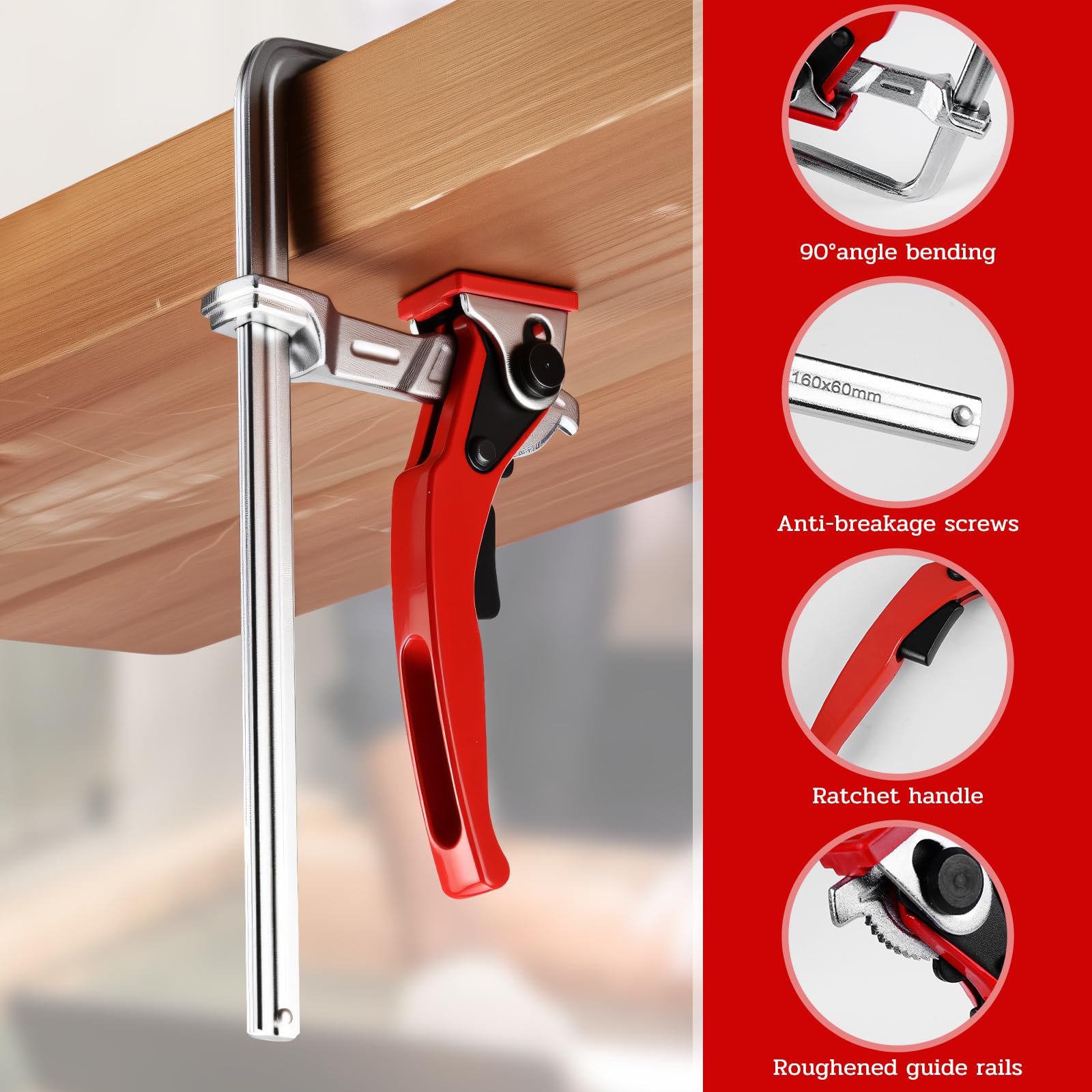 Jellybibo 2 Pack Ratchet Track Saw Clamp, Quick Release Track Saw Clamps - Image 2