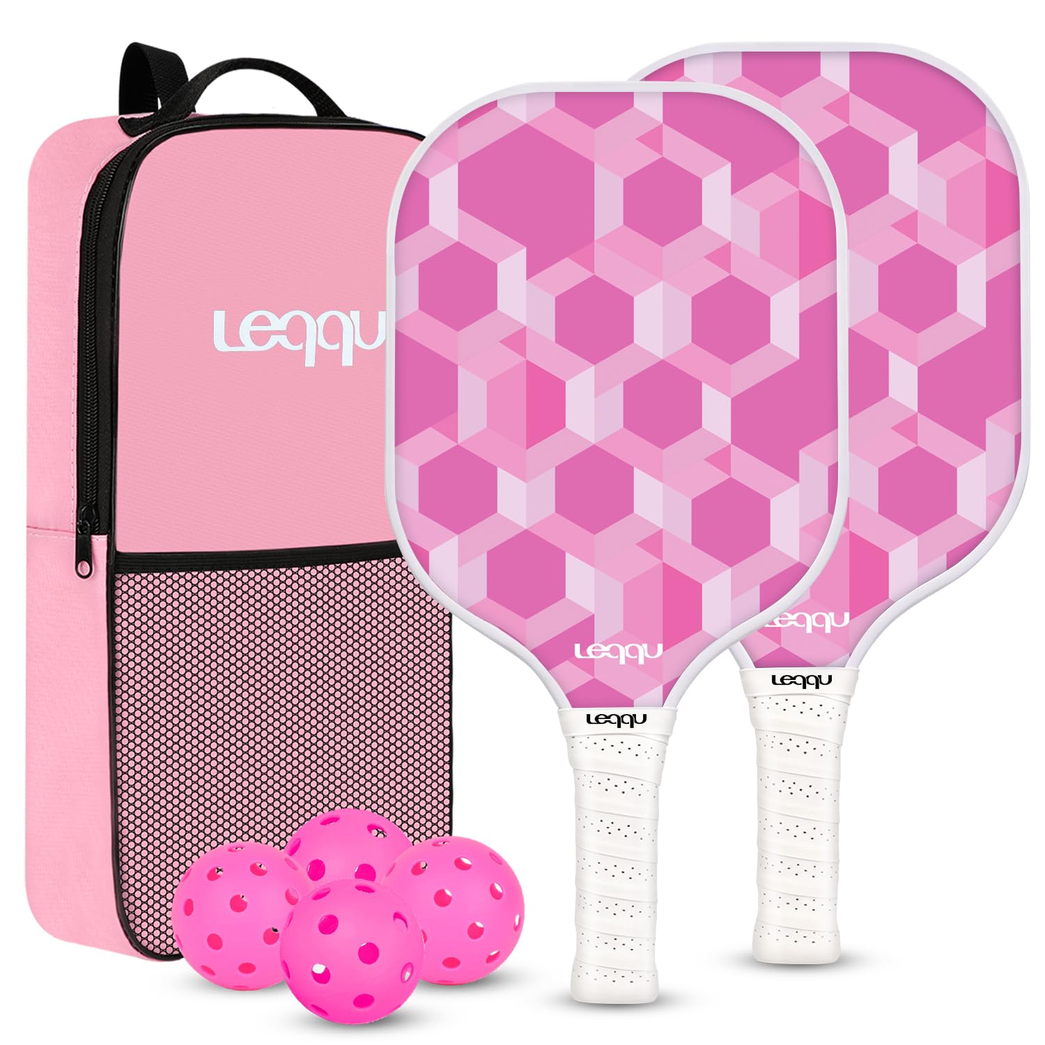 Pink Pickleball Paddles Fiberglass Set of 2 Lightweight Honeycomb Core Spin | Durable Sur…