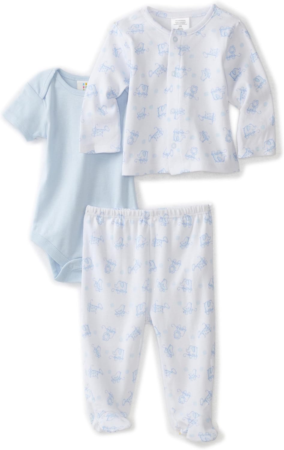 ABSORBA Baby-Boys Newborn Three Piece Animal Friends Print Cardigan, Bodysuit and Pant Set