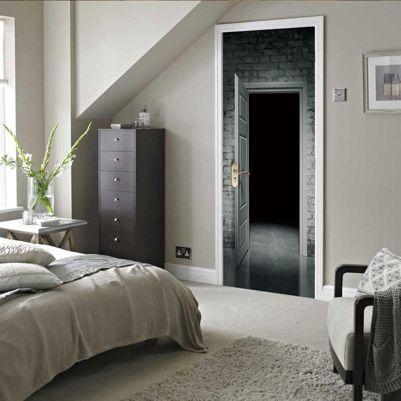 Autocollant Porte 3D Plume Artistique 90x200cm - Trompe-l'oeil, Déco Salon/chambre, Amovible