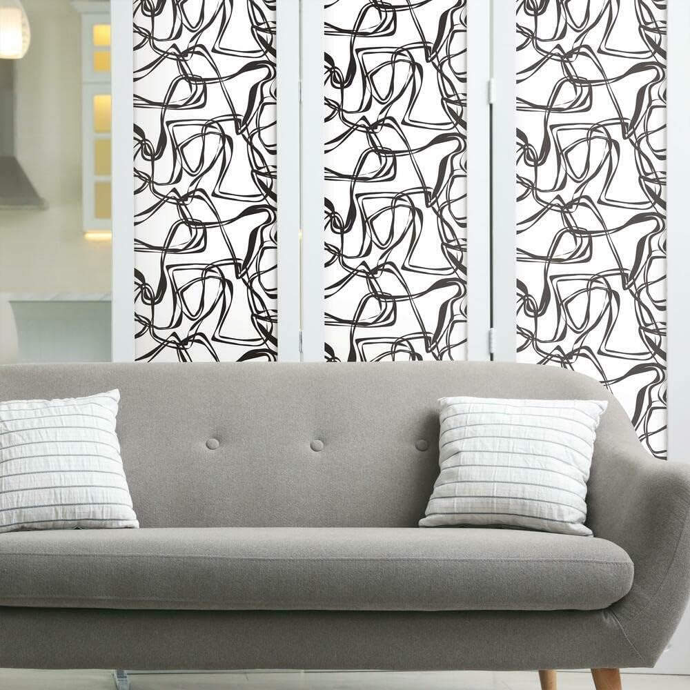 RoomMates RMK12097RL Jane Dixon Black and White Ribbon Trail Peel and Stick Wallpaper
