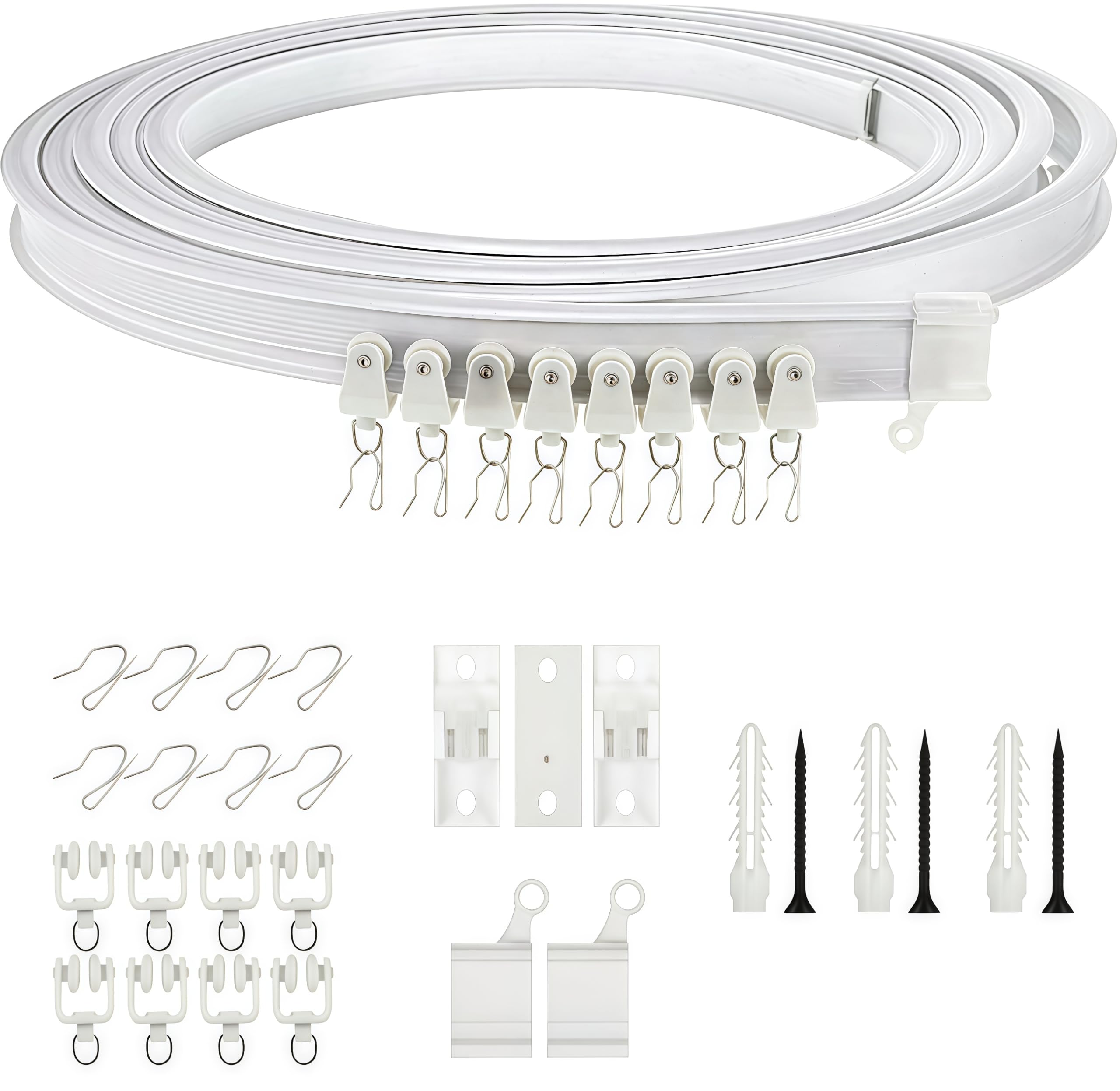 Ceiling Mounted Curtain Track Plastic Flexible Bendable Silent And Accessories Installation Suitable For Bay Windows(1-meter Track Set)