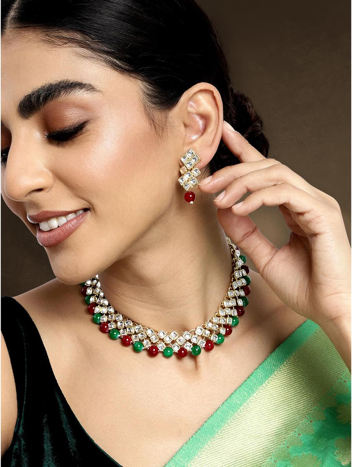 Aheli Indian Wedding Wear Necklace Earring Set Bollywood Stylish Ethnic Traditional Jewelry Bharatanatyam jewellery set for Women