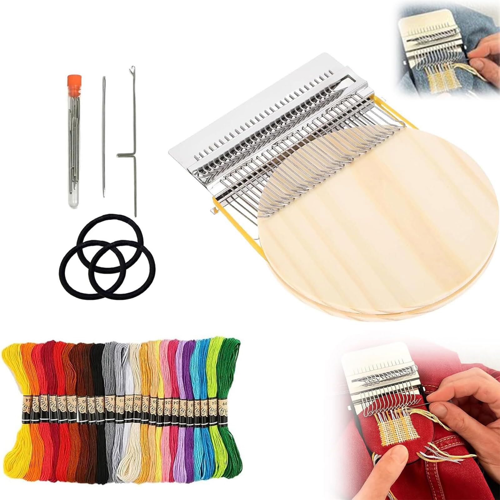 Vimaz 14 Hooks Patchmaker Loom, 2.0 Upgrade Knit Patch Darning Loom Kit, Mini Knitpatch Machine With Mini Sewing Kit, Sewing Craft Supplies(14 Hooks)