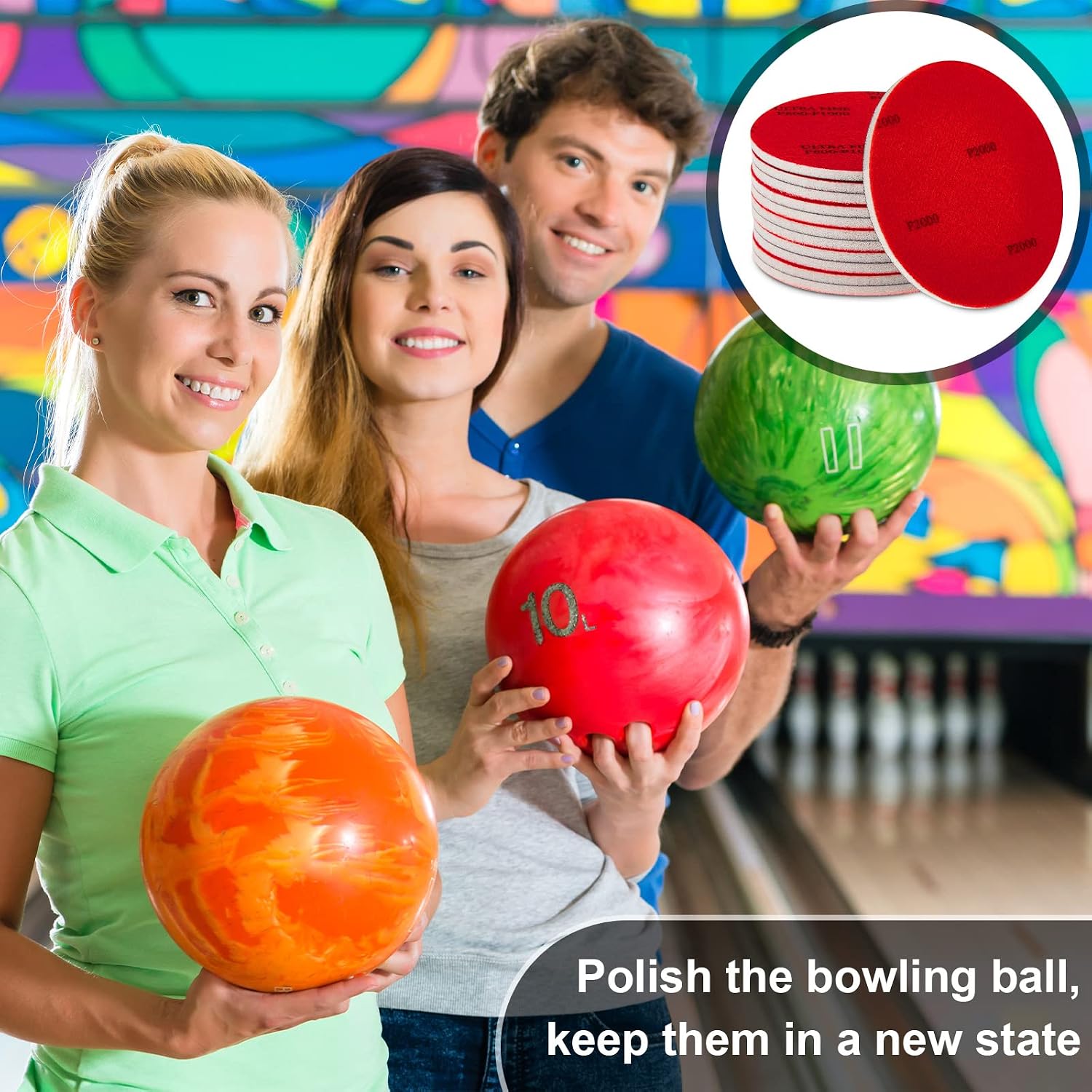 Maitys 12 Pieces Bowling Sanding Pads Bowling Ball Spinner Bowling Ball Sanding Sand Pads Resurfacing Polishing Cleaning Kit
