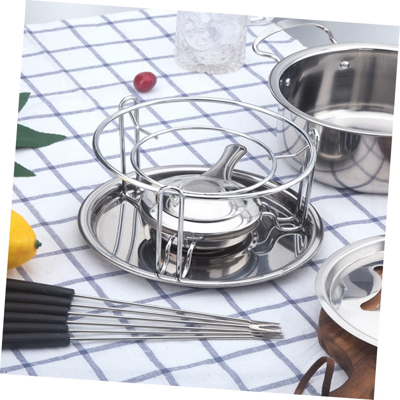 Ciieeo 10pieces Chocolate Fondue Fountain Machine Set Stainless Steel Melting Pot for Cheese Fondue Accessories