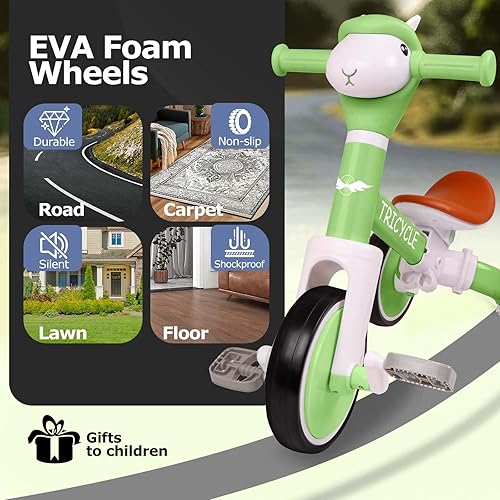 Miniatura 4 de Bicicleta de equilibrio para niños y niñas, triciclo para niños pequeños de 1 a 5 años, triciclo para niños pequeños con luz y música frontal,