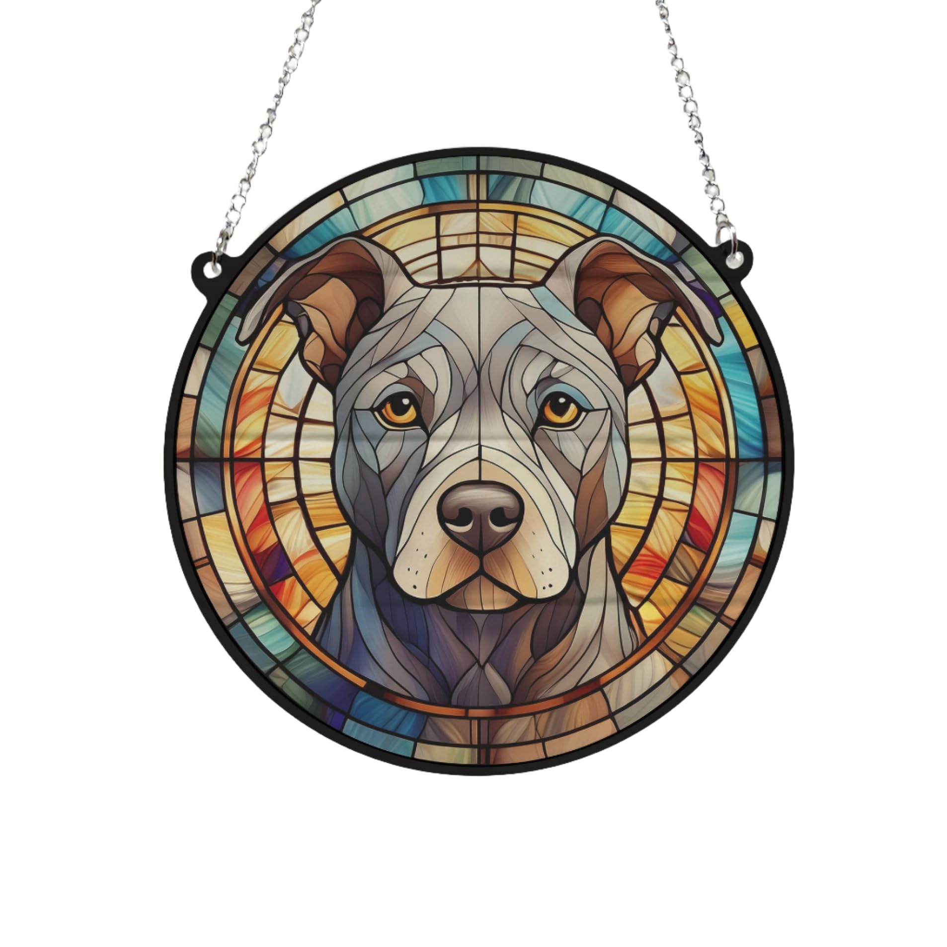 Image Industry Staffordshire Bull Terrier Grey Stained Glass Effect Suncatcher - Garden Gift - Dog Gift - Pet Memorial (13cm)