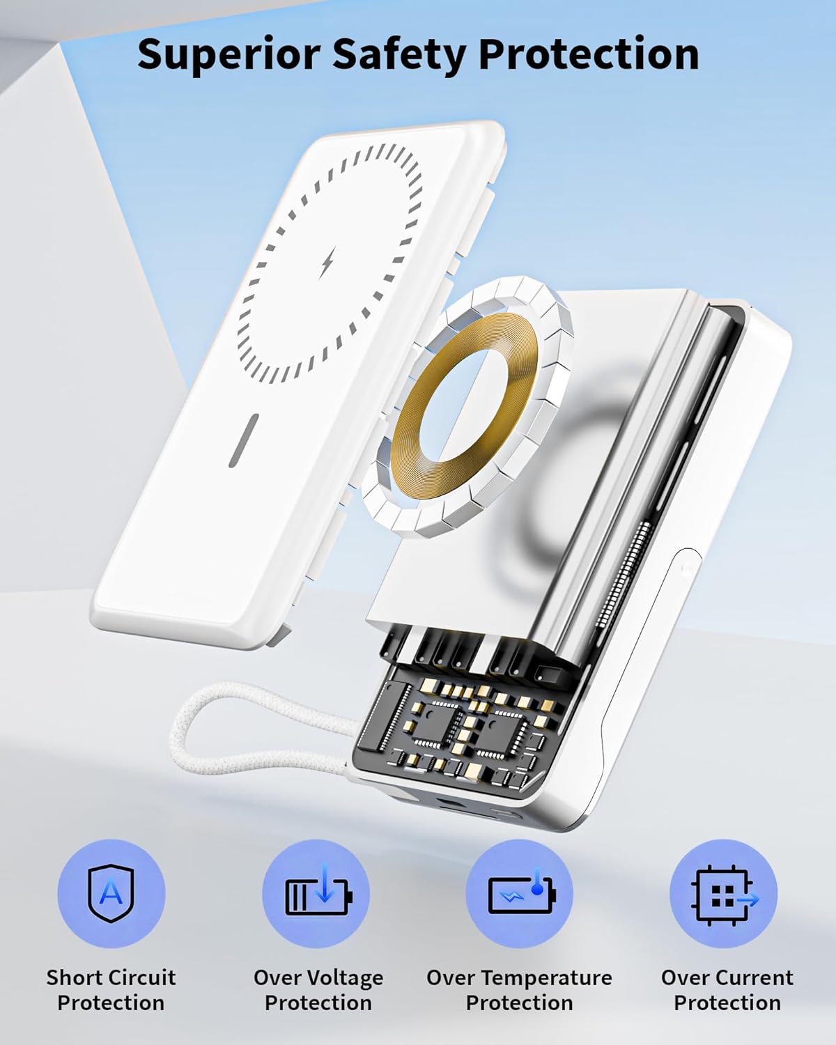 Magnetic Power Bank Wireless Portable Charger, 10000mAH Power Bank for Magsafe Battery Pack with Foldable Stand Built-in USB C Cable, 22.5W Fast Charging Travel Essential for iPhone 17 16 15 14 13 12