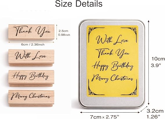 4PC Happy Birthday, Thank You & Christmas Rubber Stamp Set for Card Making