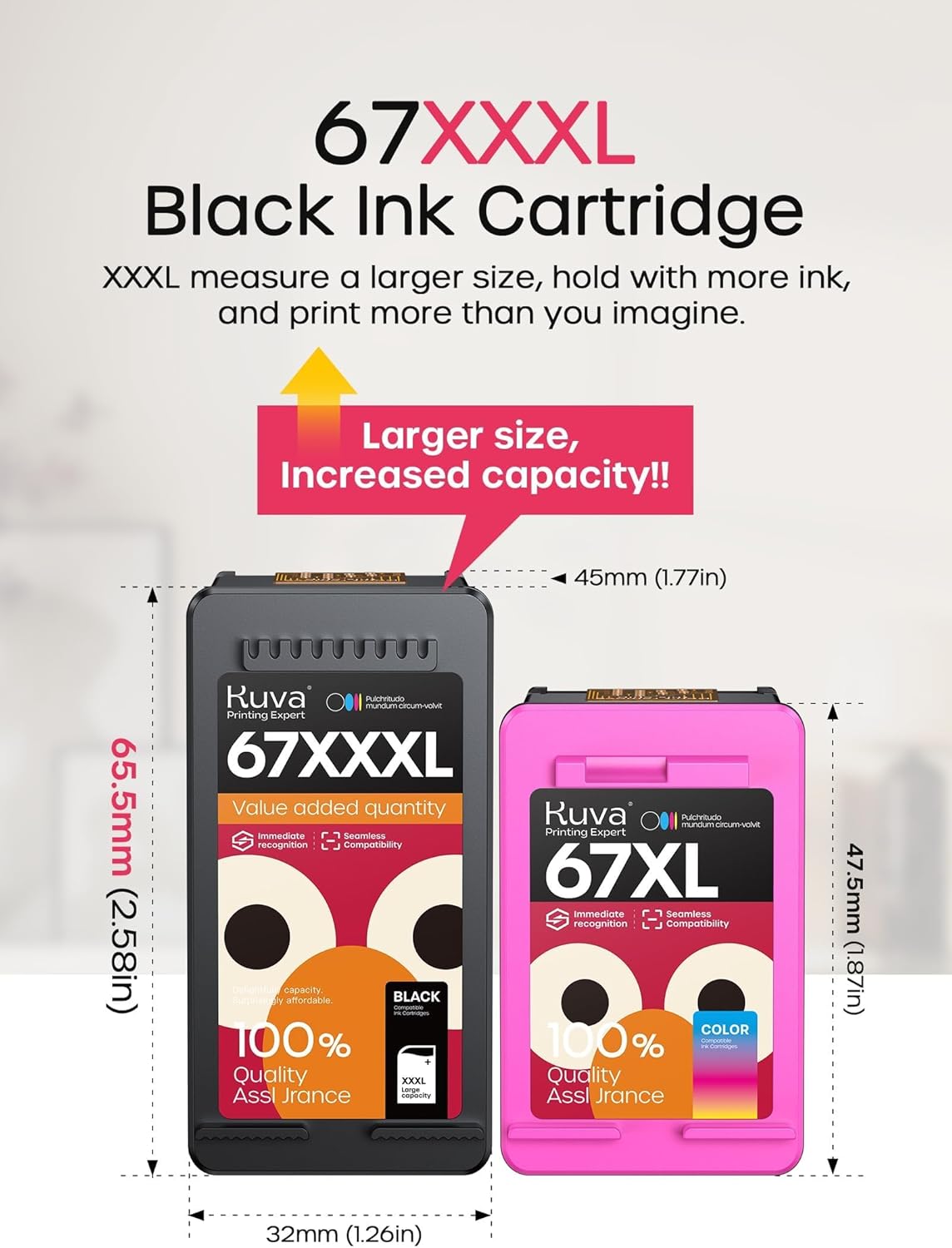 67XL Ink Cartridge Black/Color Combo Pack 67XXXL Replacement for Ink 67 67xl Printer Ink Works for HP DeskJet 4100e 4155e 4227e 4255e 4258e Printer Envy 6000 6055e 6455e 6055 (Black, Tri-Color)
