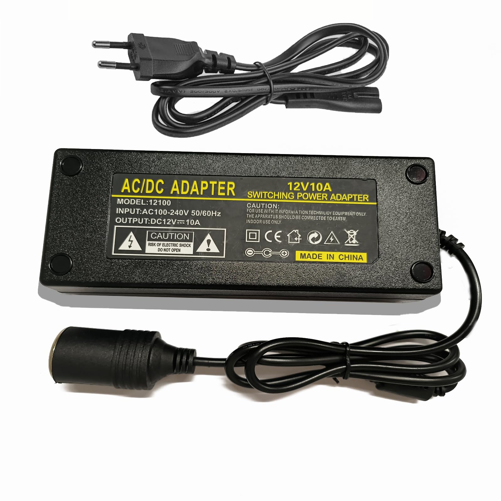 OBEST Adapter sieciowy do samochodu, przetwornica napięcia AC na DC 230 V na 12 V 10 A, 120 W, adapter do lodówki, pompowania opon, odkurzacza samochodowego