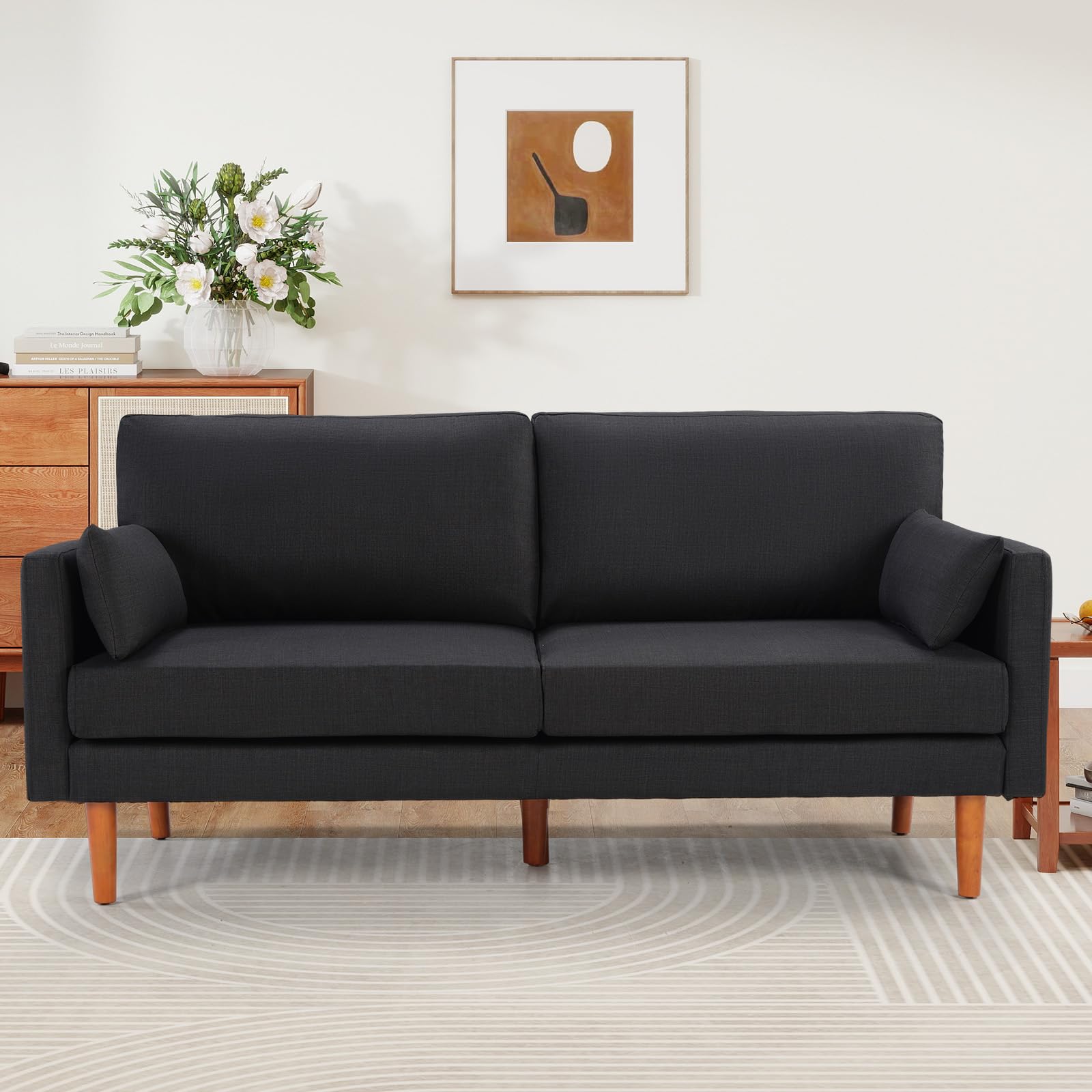 Modern 73 Loveseat Sofa for Living Room Fabric 3-Seater Couch with Removable Pillows Comfy Sofa Couches for Small