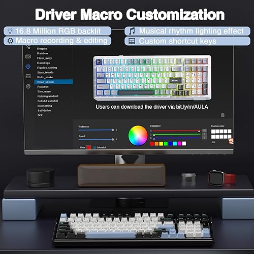Miniatura 7 de AULA Teclado mecánico inalámbrico F99, triple modo BT5.02.4GHzUSB-C, teclado personalizado intercambiable en caliente, interruptores lineales
