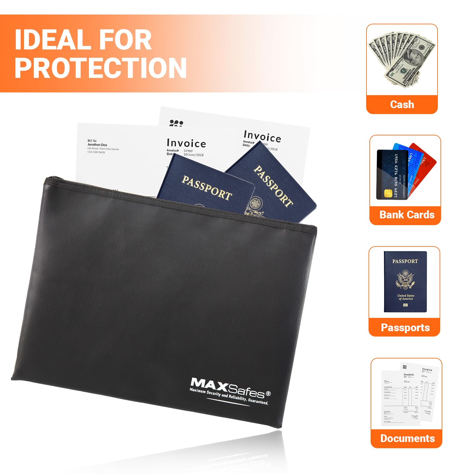 MAXSafes 14.7”x 11.1” Fireproof Document Bags, 5200°F Waterproof