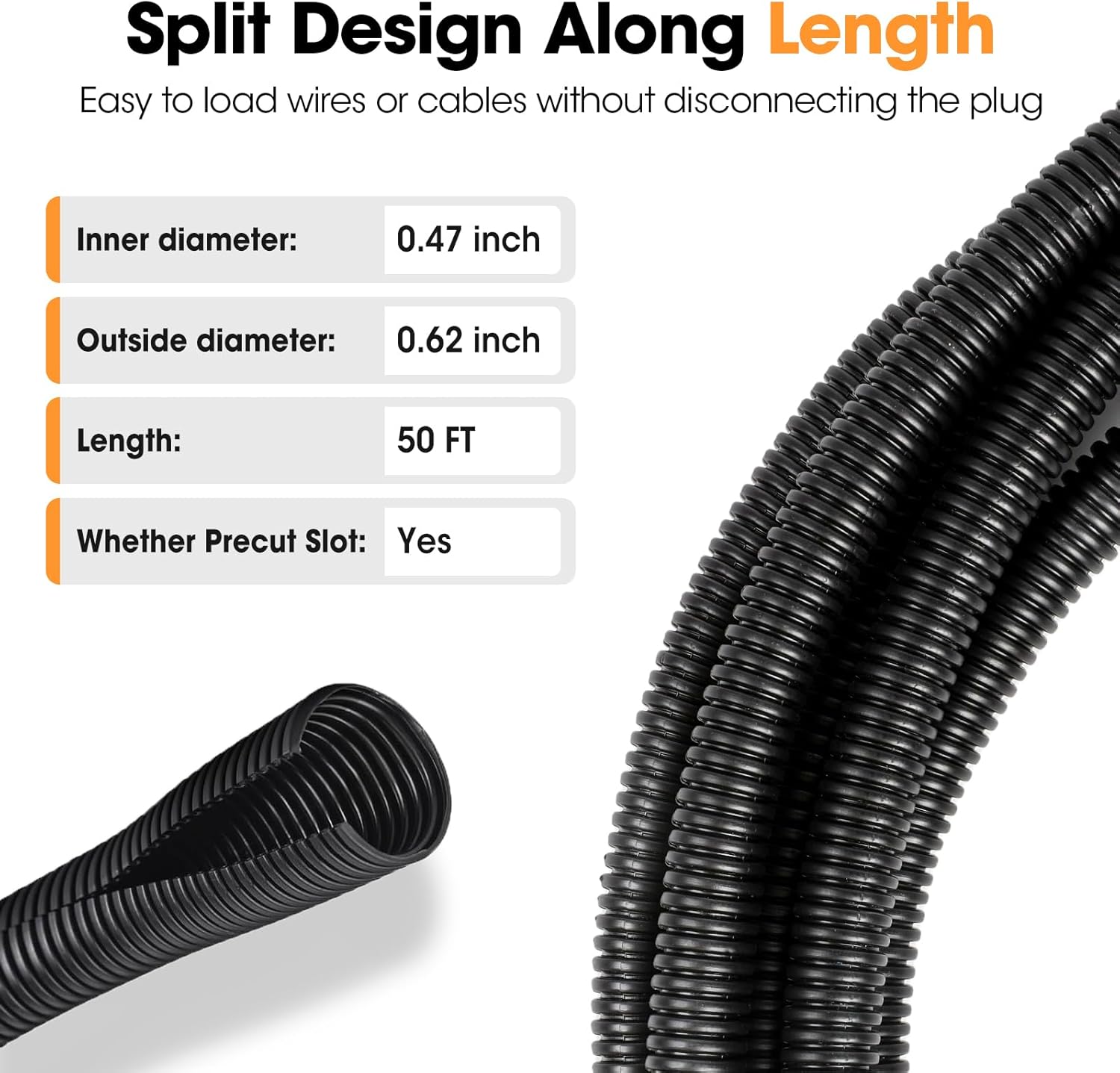 60 FT Wire Loom 3/4 Inch & 50 FT Wire Loom 1/2 Inch, Split Wire Loom Tubing Wire Conduit, Wire Protector Tubing – Black