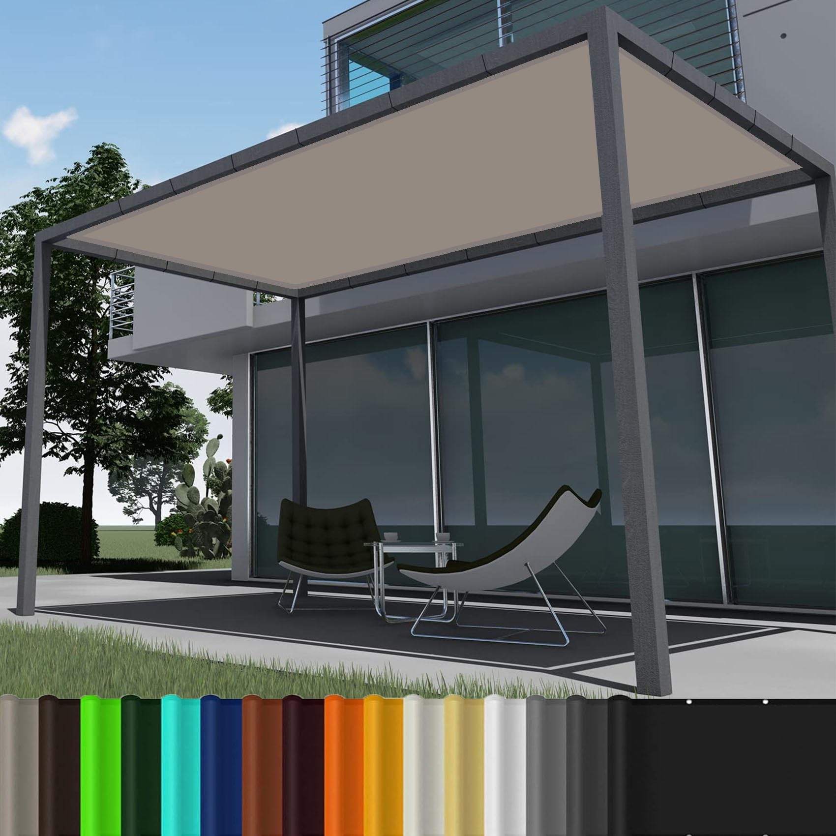 Voile d'ombrage rectangulaire avec oeillets protection UV terrasse kaki